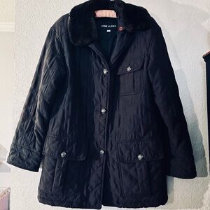 Anne Klein II Black Down Quilted Jacket With Removable Faux Fur Trim Size 6